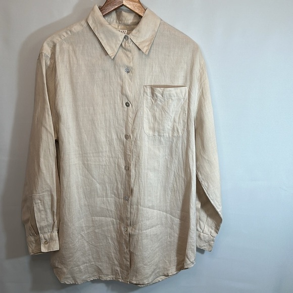 Jordan Womens Size L Vintage 100% Linen Shirt Button Up Long Sleeves Pocket Tan - Picture 10 of 10